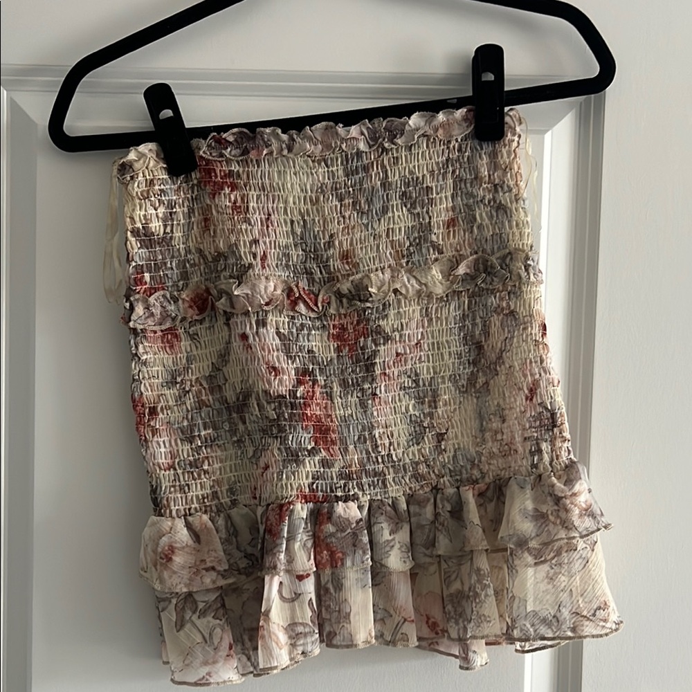Floral Smocked Ruffle Mini Skirt - Cream Floral